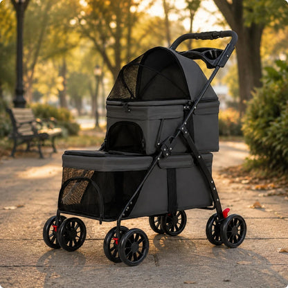 Double-Deck Pet Stroller Lightweight Small Dog Feline Stroller Pet Transport Breathable Mesh Washable for Outdoor, Travel