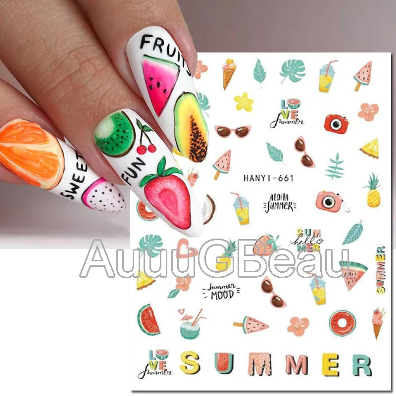 3d Nails Art Decals Spring Fruits Pink Full Tips Peony Magnolia Flowers Adhesive Sliders Stickers Decoration For Nails Manicure