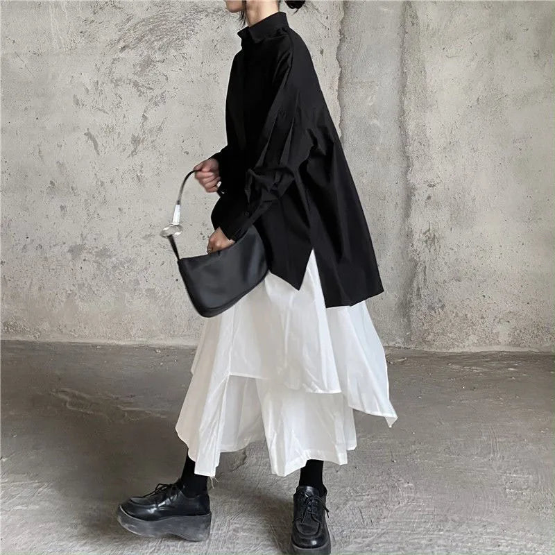 Women Skirts Gothic Irregular Skirts Pants Women High Waist White Black Long Skirts Female Pleated Skirts Culottes Women Clothes