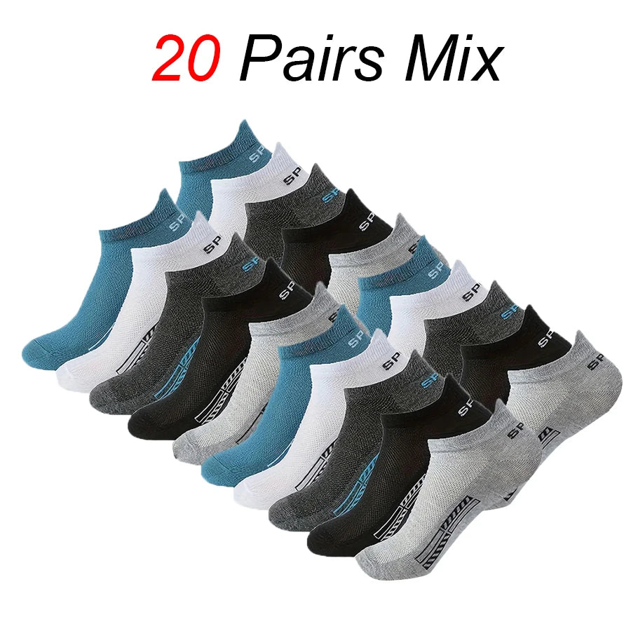 5/10/20 Pairs Men Solid Color Shallow Mouth Socks Spring Summer Mesh Breathable Odor Proof Sweat Absorbing Casual Boat Socks