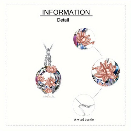 1PCS Lotus Crystal Urn Necklaces For Pet Ashes Container Round Cremation Keepsake Jewelry For Pet Memorial Women Necklace