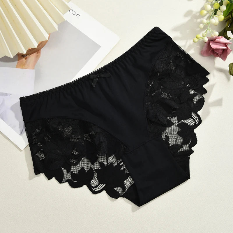 S-XXL Women Lace Panties Patchwork Seamless Underwear Sexy Luxury Hollow Out Solid Briefs Girls' Mid Rise Breathable Lingerie