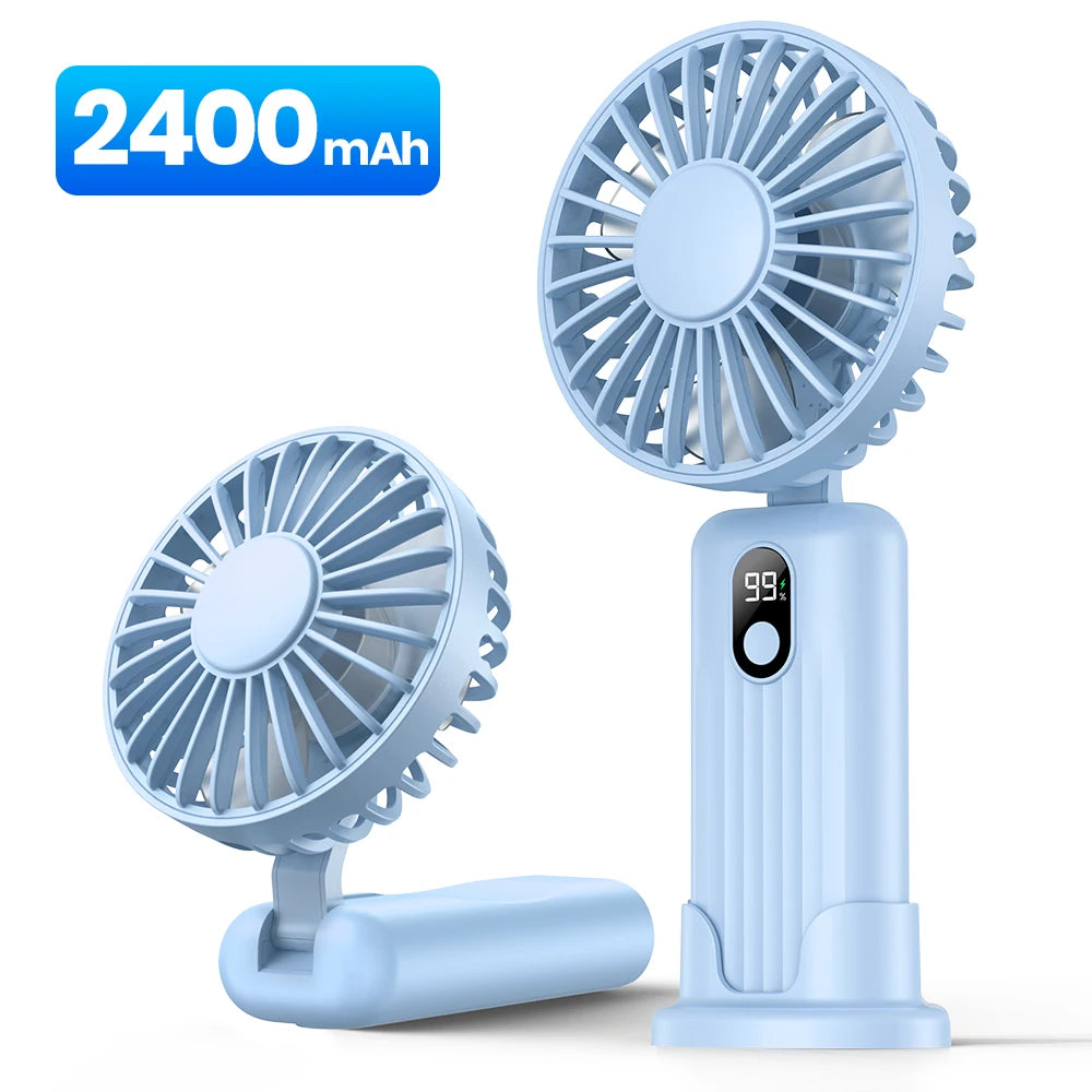TOPK Portable Mini Fan,2400mAh USB Rechargeable Hand Neck Fan 3in1 Personal Electric Fan Standing Fans for Room Camping Foldable