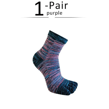 1/5 Pairs Colorful 5 Finger Socks Business Man Cotton Striped Young Casual Sweat-Absorbing Happy Party Dress Toe Short Socks
