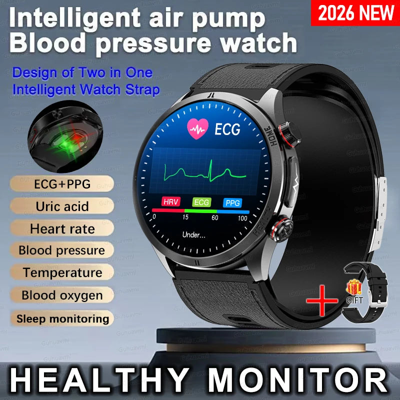 Sapphire Glass AMOLED Blood Pressure Smart Watches ECG Blood Oxygen Blood Pressure Air Pump Sport Health Tracking Smartwatch NFC