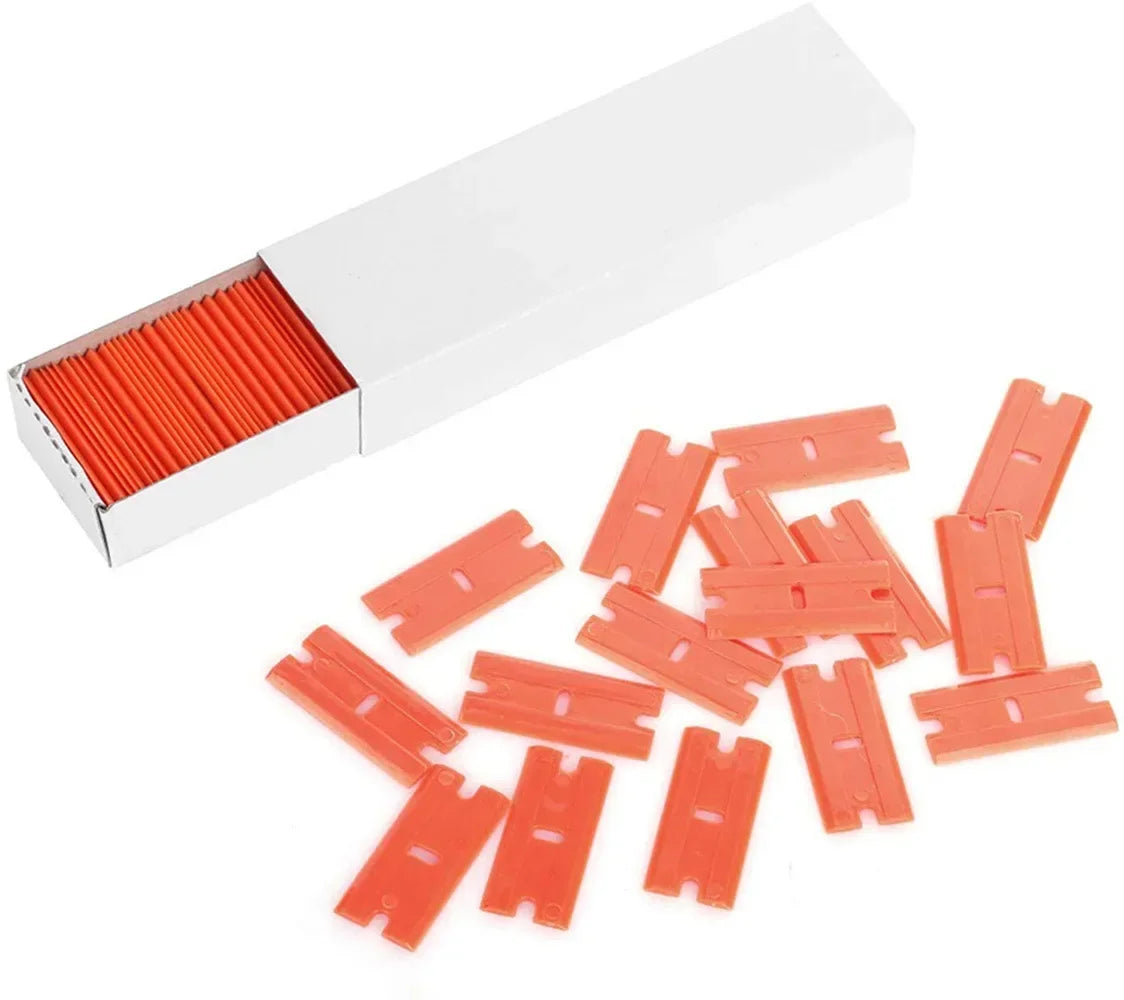 100 Pieces Two Cutting Plastic Razor Blade 1pcs Label Clean Razor Glue Remover Window Glass Clean Scraper Car Wrap Sticker Squee