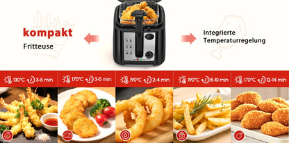 Aigostar Deep fryer with 2.5 l capacity, 1650 W, BPA-free deep fryer with viewing window, temperature control and display, black