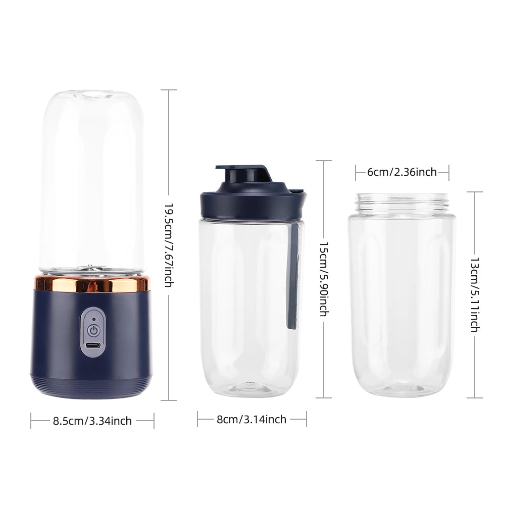 6 Blades Electric Juicer Cup with 2 Cups For Travel Portable Juicer Mixer Usb Charge Fresh Fruit Juice Personal Blender Smoothie