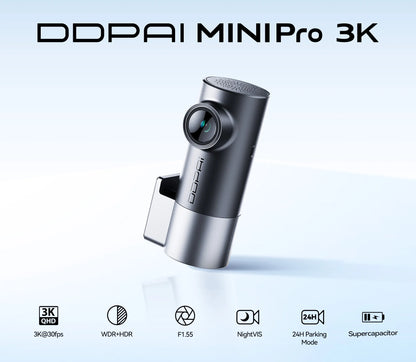 DDPAI MINI Pro Dash Cam 3K HDR 1620P Car DVR with WiFi Night Vision WDR Voice Control 24H Parking Monitor 143° FOV