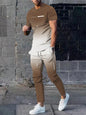 2025 Autumn Fashion Round-neck Short-sleeved Shirts And Casual Long Pants, Urban Street Loose And Casual Fashion Men's 2pcs Set