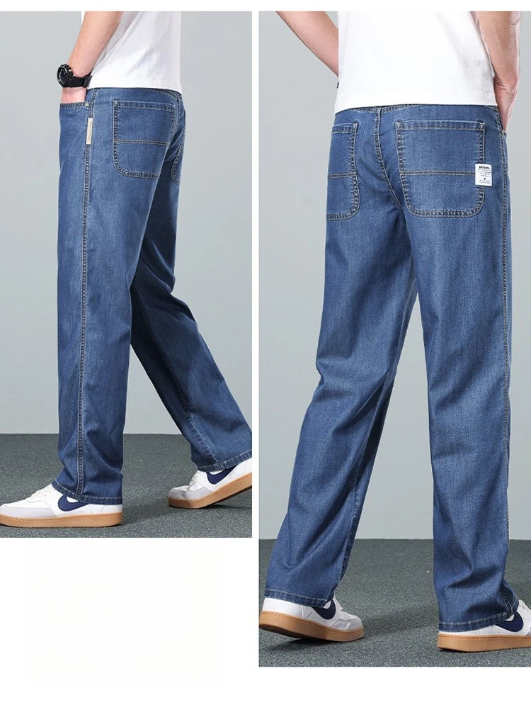 Brand Clothing Summer Lyocell Fabric Stretch Jeans Business Loose Straight Casual Trousers Fashion Versatile Pants Plus Size 40