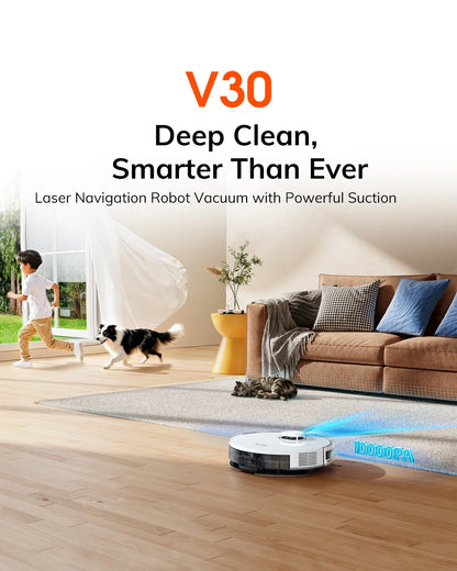 ILIFE V30 Robot Vacuum Cleaner, Laser Navigation, 10000Pa Suction, Up to 150min Runtime, APP Control, Customizable Cleaning, 2-in-1 Vacuum & Mop, No-Go Zones, Multi-Floor Mapping, Support Voice Assistance