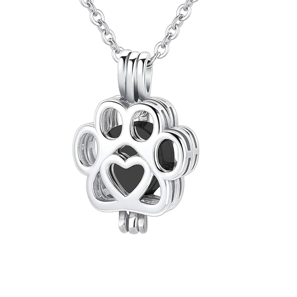 Pet Cremation Jewelry for Dog/Cat Ashes Stainless Steel Paw Print Pendant Necklace Pet Memorial Necklace with Mini Urn Cat/Dog
