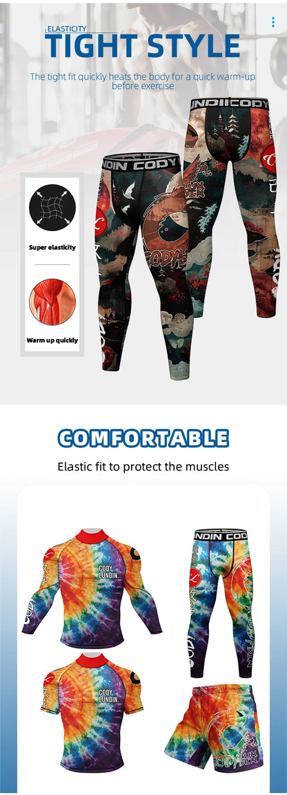 Cody Lundin New Designs Customized Short Sleeves Polyester Stretchy Rash Guards Shorts MMA BJJ Sets With Rubber Waistband