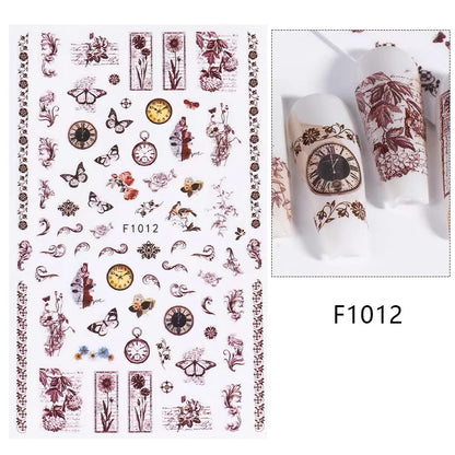 Black and White Love Flowers Line Art 3D Stickers Nail Decals Nail Art Accessories Butterfly Rose Nail Stickers Nail Sliders