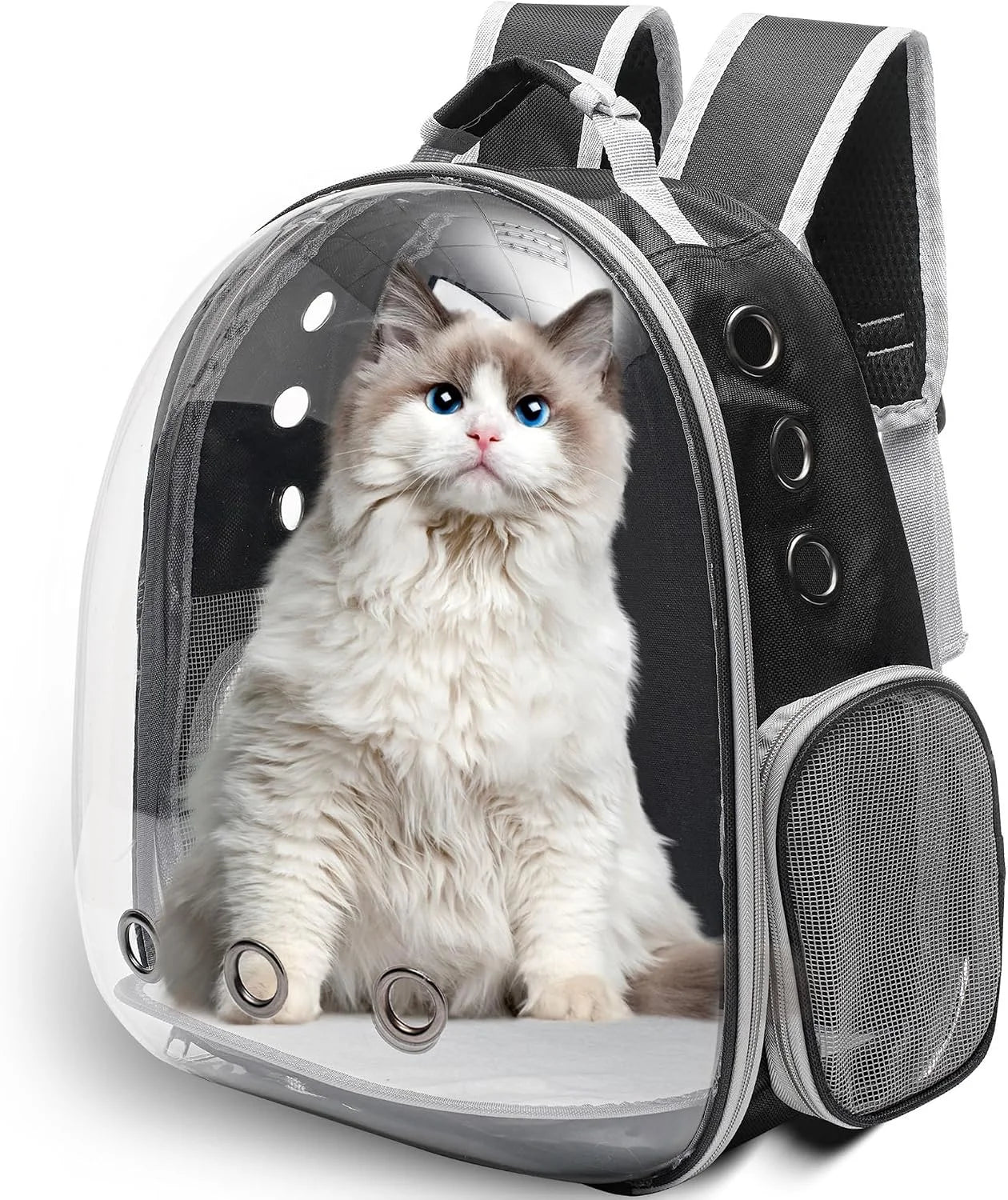 Pet Backpack Carrier with Harness Backpack with Bubble Clear Front for Cats, Small Dogs, Bunnies etc with Harness Included, Pet Carrier for Traveling, Walking, Hiking and Outdoor Activities