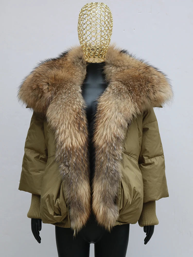 2024 Winter Women Warm Coat Oversized Real Fox Fur Collar Thick Luxury Outerwear New Fashion 90% Goose Down Jacket
