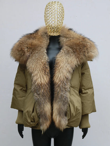 2024 Winter Women Warm Coat Oversized Real Fox Fur Collar Thick Luxury Outerwear New Fashion 90% Goose Down Jacket