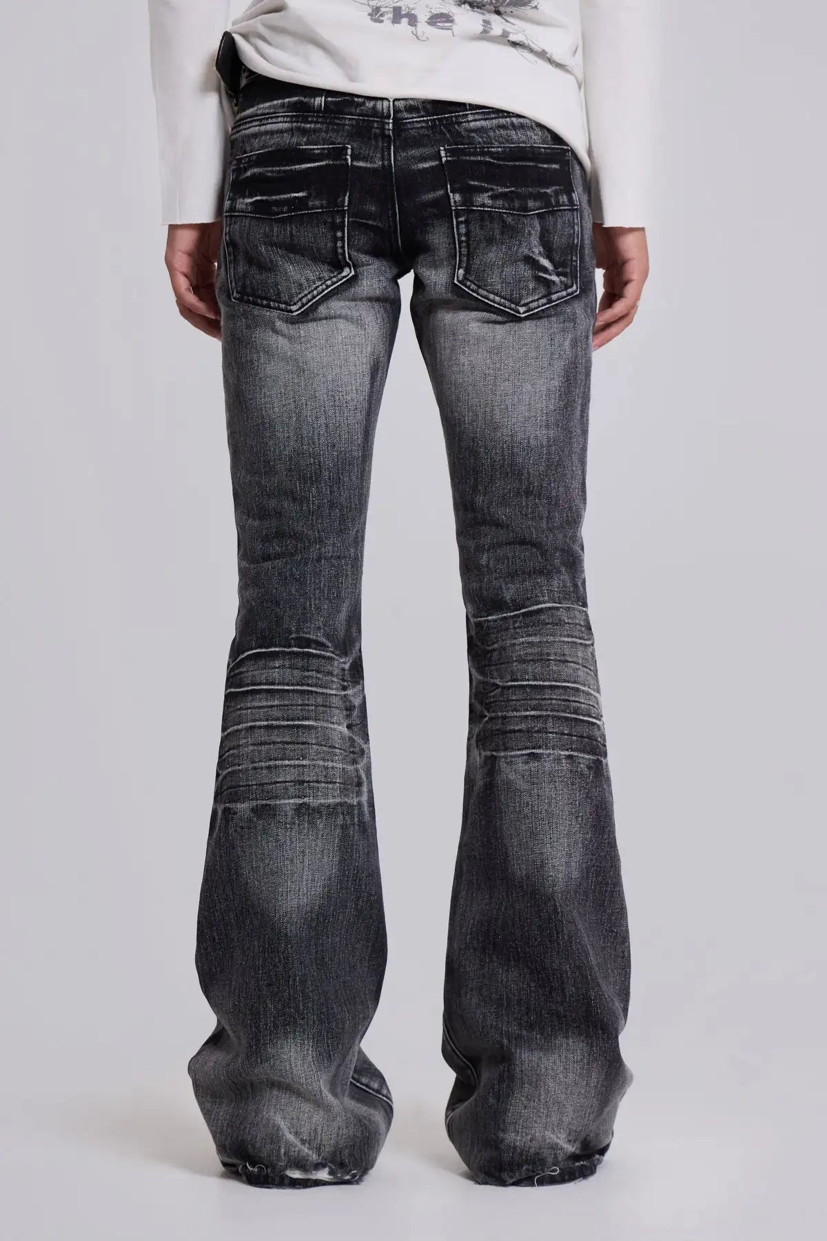 Y2K Vintage Flared Jeans Mid Blue Washed Men Women Bootcut Jeans American Hip Hop Distressed Streetwear Unisex Wide Leg Pants