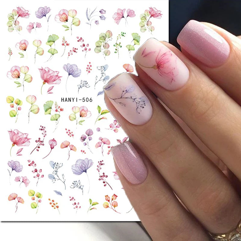 3d Nail Art Decals Elegant White RoyalBlue Roses Flowers Adhesive Sliders Nail Stickers Decoration For Nail Manicure