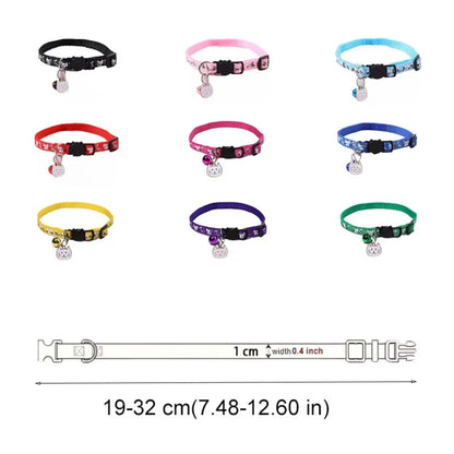 Adjustable Pet Cat Collar Quick Release Safety Buckle Anti-choking Puppy Collar with Cat Face Pendant Bell Cat Pattern