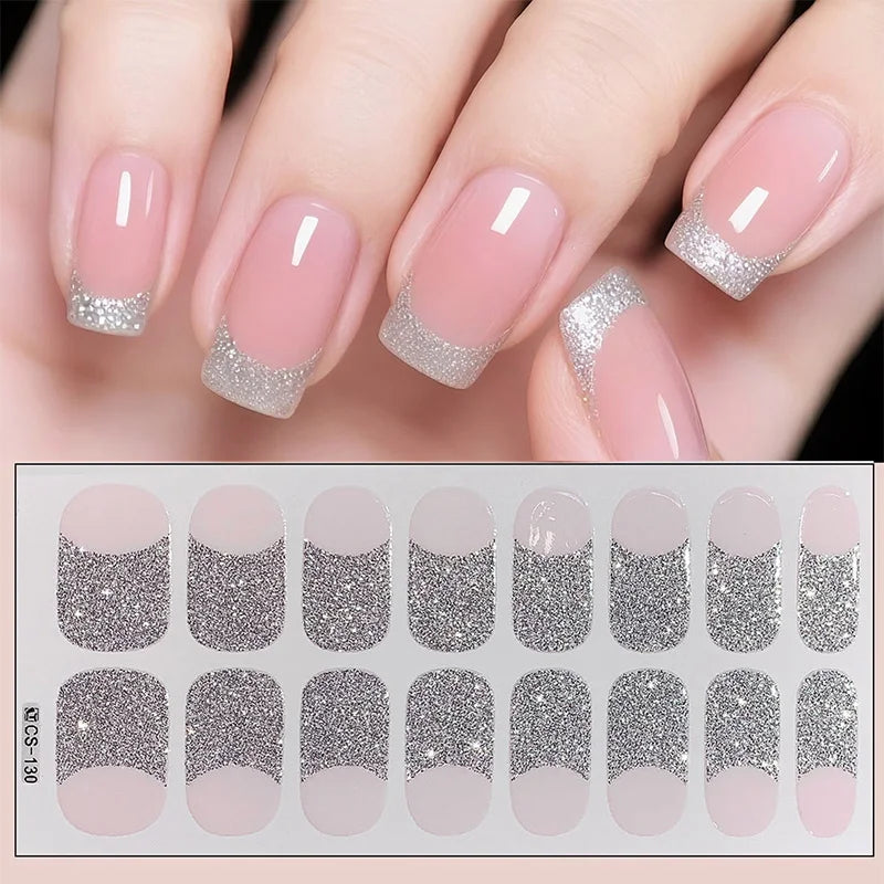 14/16Tips Full Cover Gradient Nail Stickers Multi Color Self Adhesive Slider No Need UV Lamp Cured Press ON Nail Decal