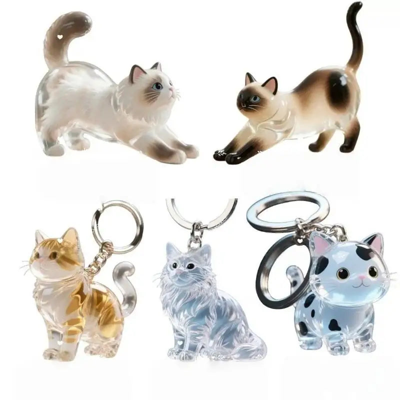 Cute Animal Fur Capsule Keychain, Transparent Cat Hair Bag Pendant, Souvenir Collection and Gift Decorative Accessory