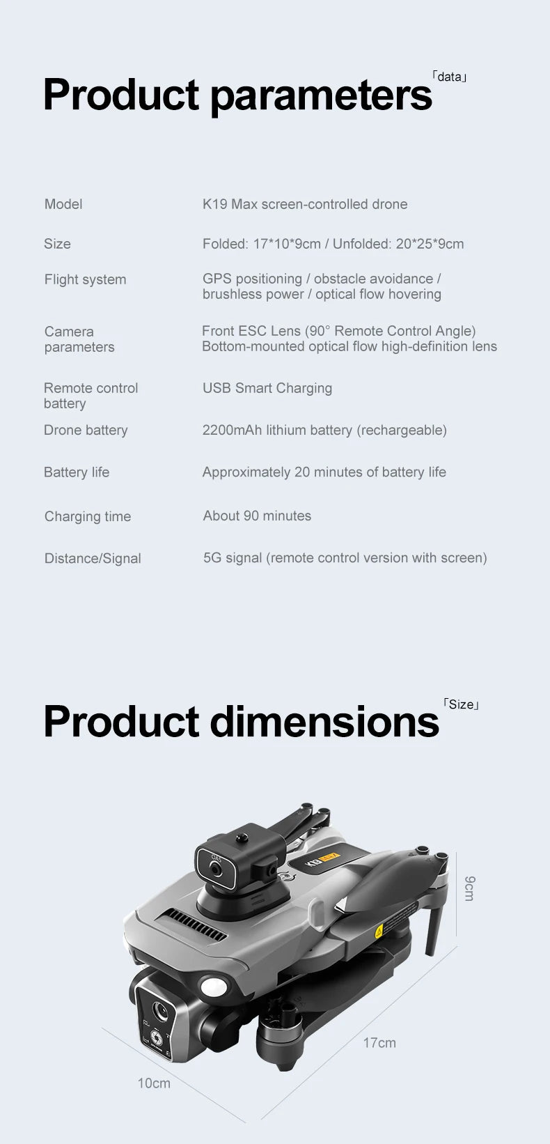 New K19 Max GPS Drone Dual Camera 5G FPV Transmission Brushless Remote Control Aerial Photography Airdrop 4.5INCH Screen Display