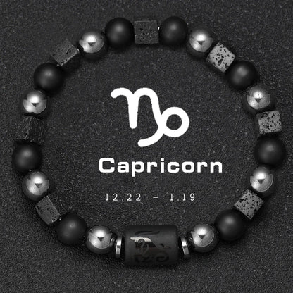 12 Constellation Zodiac Bracele Signs Beads Couples Bracelet Square Volcanic Stone Elastic Charm Bracelet for Women Men Gift