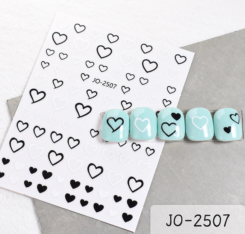 3d Nail Art Stickers Red Black White Love Hearts Stars Clouds French Full Tips Adhesive Nail Decals Slider For Manicure