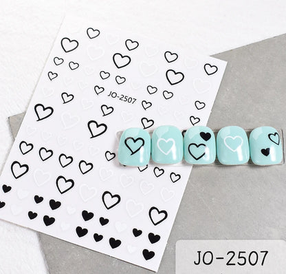3d Nail Art Stickers Red Black White Love Hearts Stars Clouds French Full Tips Adhesive Nail Decals Slider For Manicure