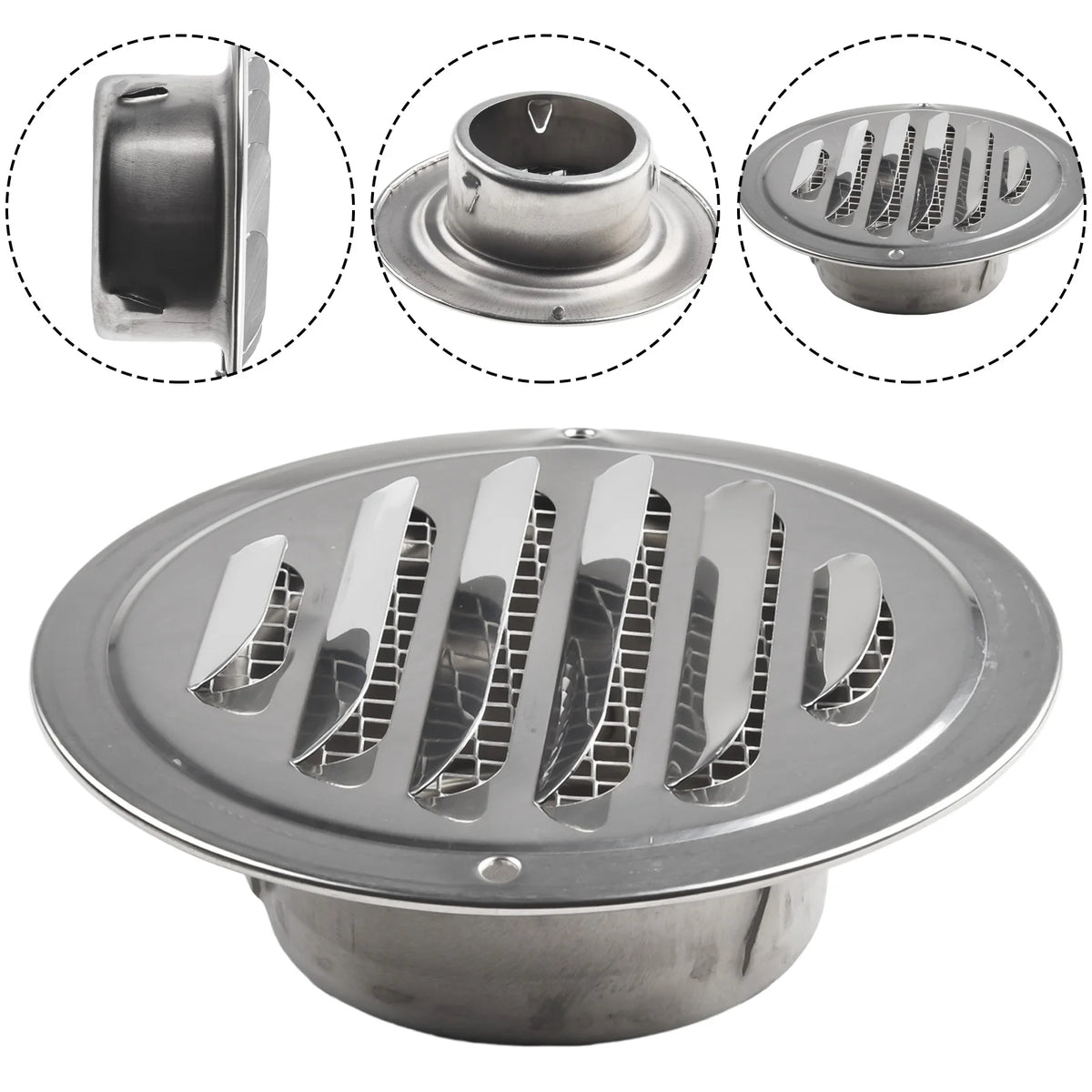 1PCS Circle Air Vent Grill Cover Stainless Steel Silver 70-160mm Round Exterior Wall Duct Ventilation Tool Accessories Home Part