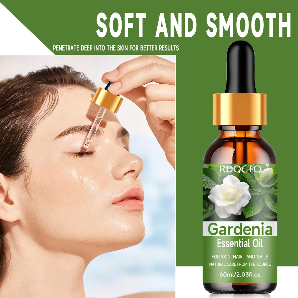 Natural Gardenia Essential Oil for Skin, Hair & Nail Care: Pure Floral Moisturizing Oil with Dropper 40/60ml