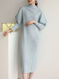 Miyake Pleats Batwing Sleeve Pleated Long Dress Korean High Fashion Causal Elegant Women Designer Clothing
