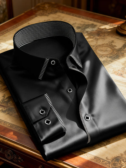 New Men Patchwork Shirt Fashion Dress Tuxedo Long Sleeve Smart Casual Four Season Man Micro Elastic Shirts