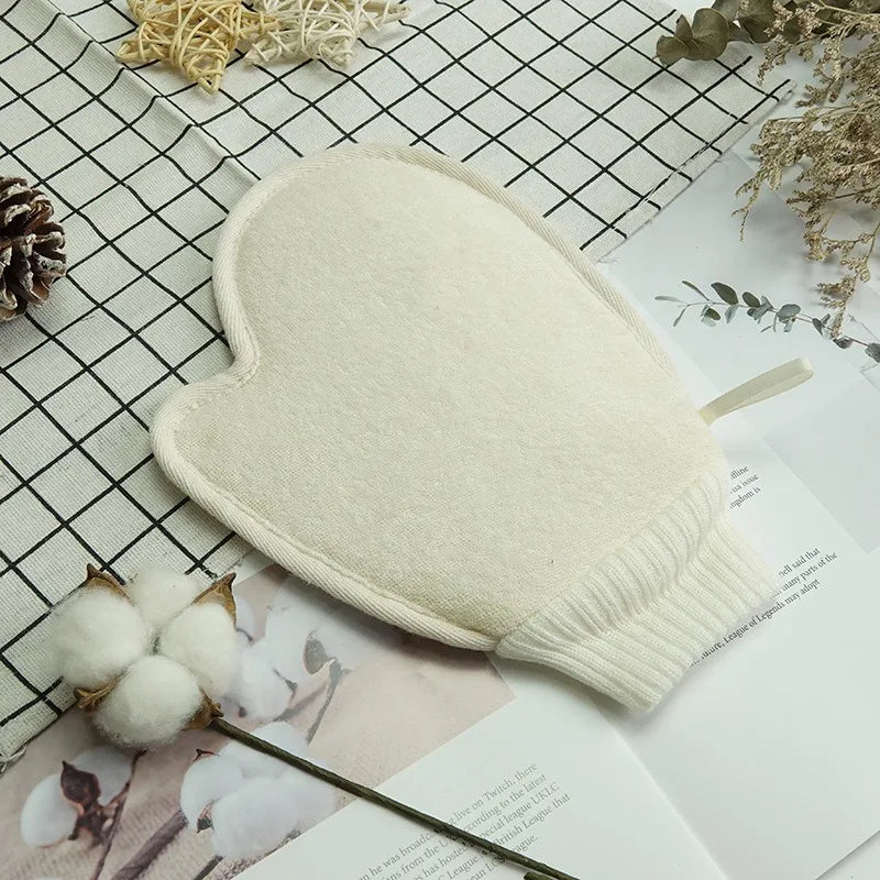 2-in-1 Exfoliating Glove - Cotton Linen Body Scrubber with Mesh Texture for Home Spa & Bath