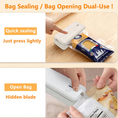 Plastic Bag Sealer Mini Heat Bag Sealing Machine Rechargeable Handheld Plastic Storage Package Sealer Clip Bag Food Heat Sealer