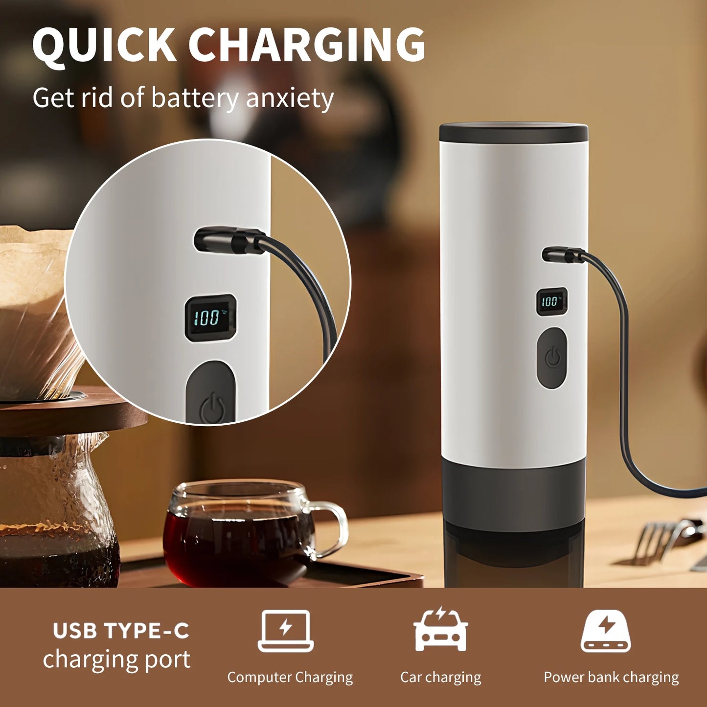 Portable Coffee Machine Wireless 3-in-1 for Ground/Nespresso/DolceGusto Capsule 15Bar 7800mAh Digital Display Travel Camping