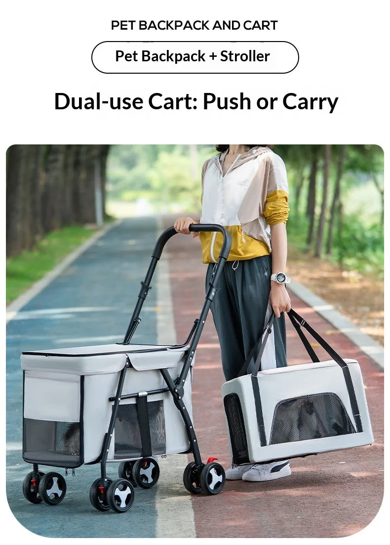 Luxury Double-Layer Eco-friendly ABS Material 4-Wheel Pet Stroller Small Large Dogs Cats Lightweight Travel Pet Carriers