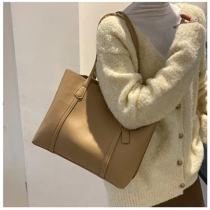 Large Capacity Women's Bag, New Soft Leather Tote Bag, Casual and Versatile Single Shoulder Bags for Woman Korean Style Handbags