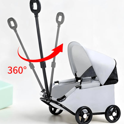Foldable Pet Stroller Telescoping Handle Lightweight Pet Stroller Rolling Carrier Canopy Transport Body