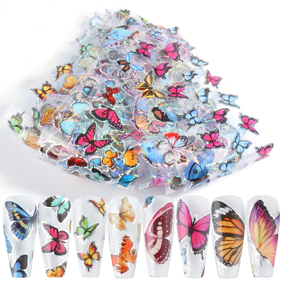 10PCS Mixed Nail Art Foils Transfer Sticker Set Rose Flower Designs Floral Starry Sky Nail Wraps Wedding Summer Manicure Decor