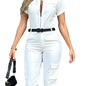 Fashion Women's Jumpsuit New Sexy Zipper Workwear Short Sleeved Lapel Multi Pocket Waistband Bodysuit Pants Female 2024 Summer