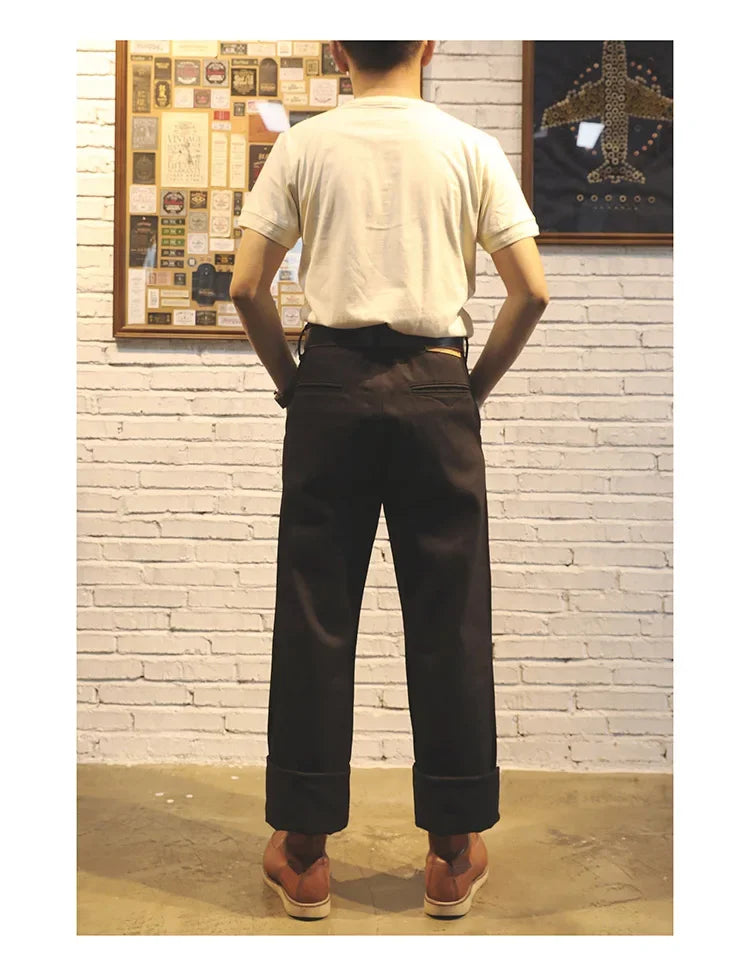 Red Tornado Black Men's Jeans Relaxed Fit 14.5oz Selvedge Denim Officer Trousers