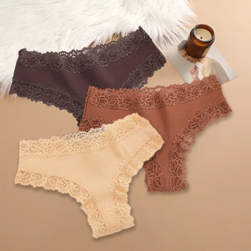 3Pcs/set Women Cotton Lace Panties Floral Intimate Underwear Trendy Patchwork Lace Briefs Female Soft Underpants Lingerie S-XL