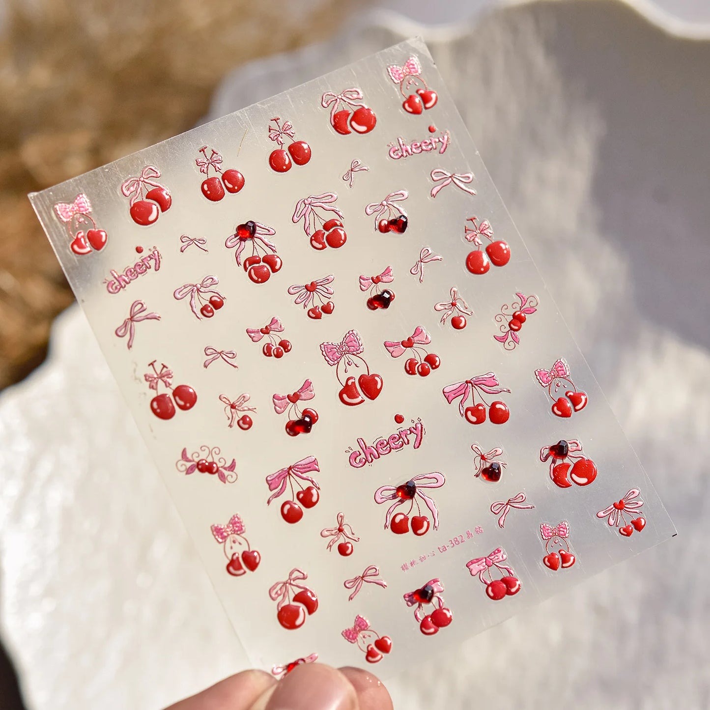 Fresh Sweet Fruits Strawberry Cherry Bowknot Love Heart Lemon 5D Nail Art Stickers Self Adhesive Decorations Nail Manicure Decal