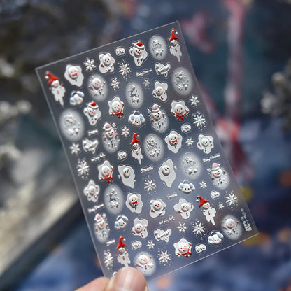 5D Embossed Mini Snowman Snow Nail Decorations Stickers Self Adhesive Nail Stickers Winter Christmas Nail Art Accessories Decals