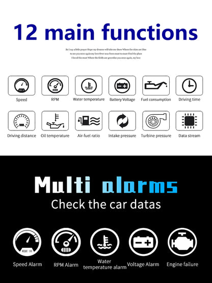 Updated P10-PRO OBD2 HUD With Russia Korean Language Smart Digital Meter On Board Computer Digital Speedometer Overspeed Alarm