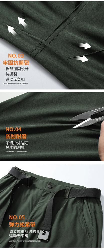 Men's 2 in 1 Convertible Hiking Pant Quick Dry Elastic Outdoor Running Cargo Trouser Summer Waterproof Fishing Camping Plus Size