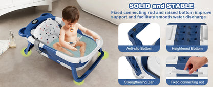 Collapsible Baby Bathtub for Newborn with Thermometer &1Soft Floating Cushion,Portable Travel Bathtub with Drain Hole,Baby Tubs